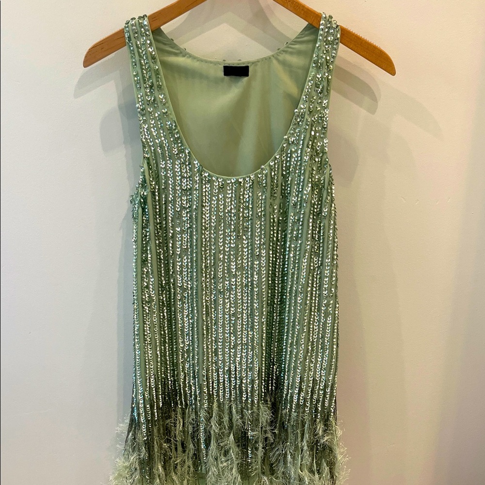 NBD Light Green Dress with Beaded Accents